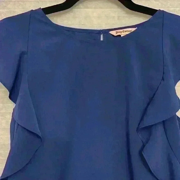 Juicy Couture Royal Blue sleeveless top with ruffles keyhole back sz  medium - Picture 1 of 3